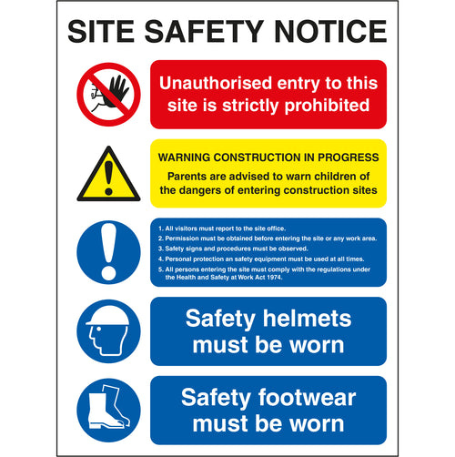 Site Safety Notice - Unauthorised Access, Construction Site, Site Rules, PPE - First Safety Signs