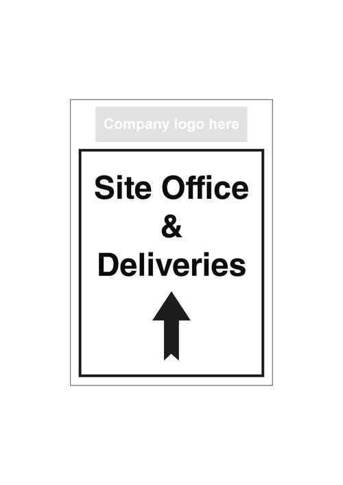 Site Office & Deliveries Up Arrow Sign - Portrait with logo