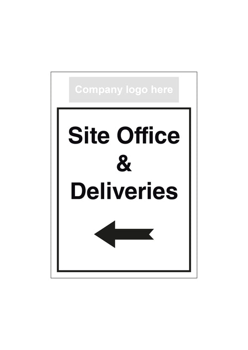 Site Office & Deliveries Left Arrow Sign - Portrait with logo