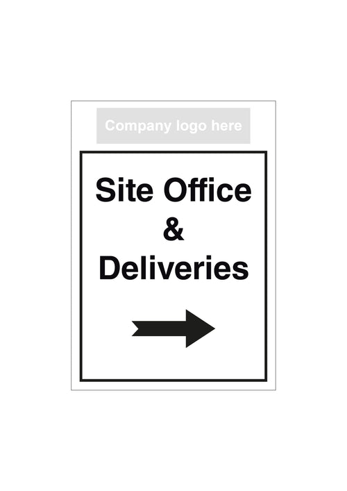 Site Office & Deliveries Right Arrow Sign - Portrait with logo