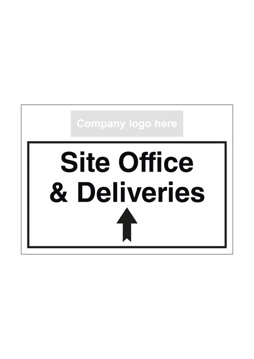 Site Office & Deliveries Up Arrow Sign - Landscape with logo