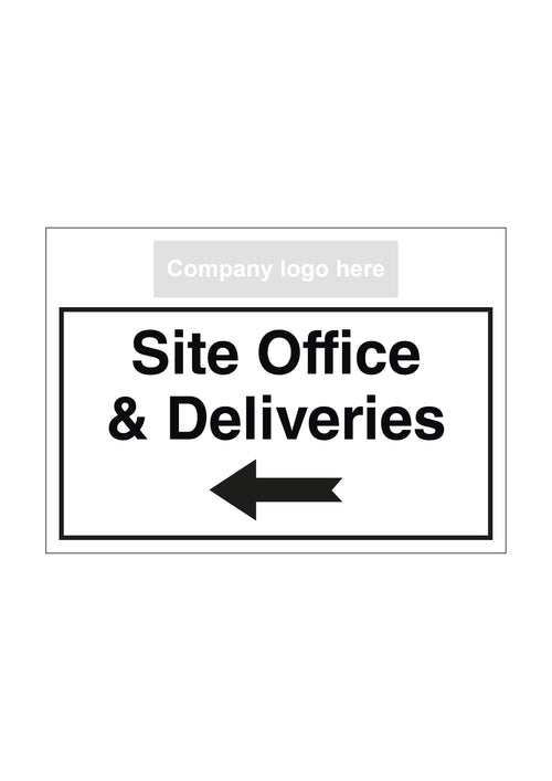 Site Office & Deliveries Left Arrow Sign - Landscape with logo