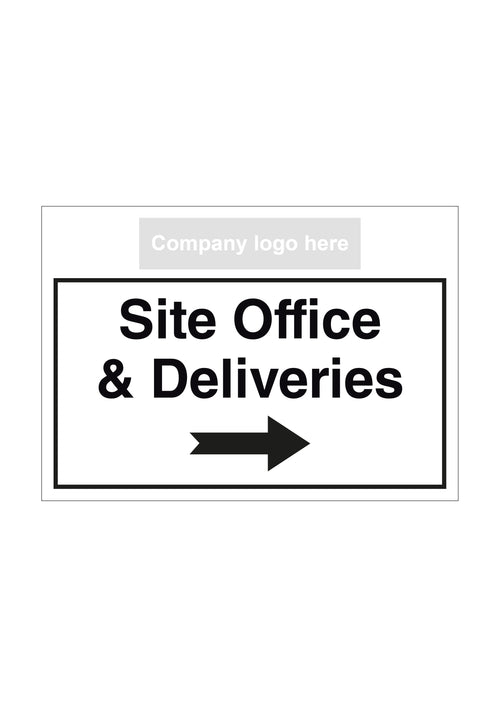 Site Office & Deliveries Right Arrow Sign - Landscape with logo