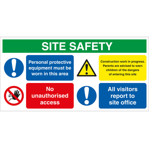 Site Safety Banner - PPE, Construction Site, No Unauthorised Access, Visitors - First Safety Signs
