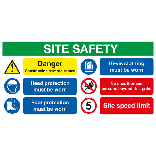 Site Safety Banner - PPE, Construction Site, Speed Limit, No Unauthorised Persons - First Safety Signs