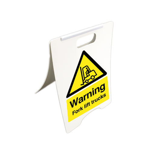 Warning Fork Lift Trucks White Standing Floor Sign - First Safety Signs