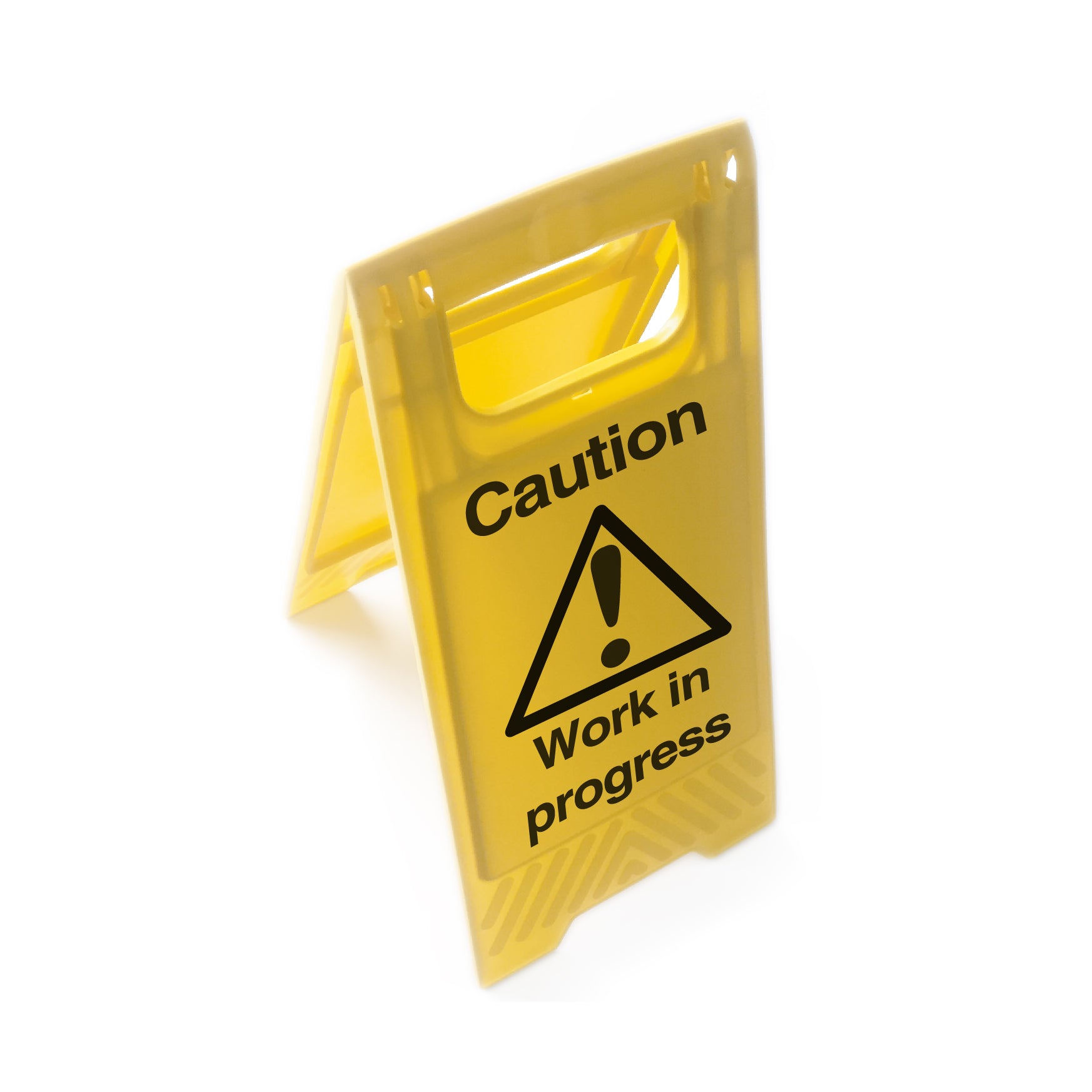 Caution Work in Progress Yellow Standing Floor Sign - First Safety Signs