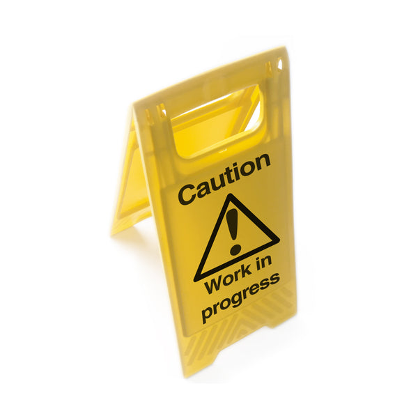 Caution Work in Progress Yellow Standing Floor Sign - First Safety Signs