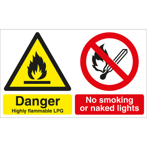 Highly Flammable LPG No Smoking or Naked Lights Sign - First Safety Signs