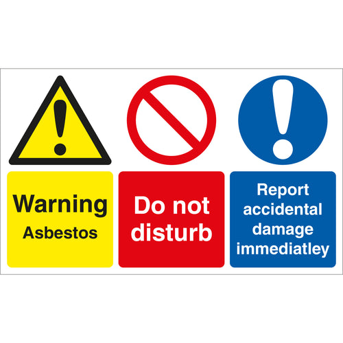 Warning Asbestos, Do Not Disturb, Report Accidental Damage Sign - First Safety Signs