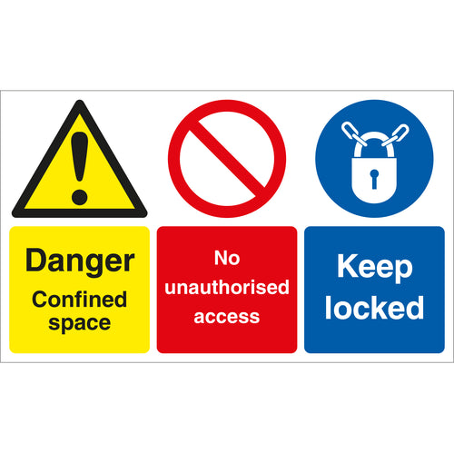 Danger Confined Space, No Unauthorised Access, Keep Locked Sign - First Safety Signs