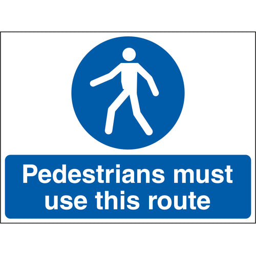 Pedestrians Must Use This Route Stanchion Sign - First Safety Signs