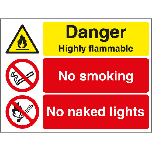 Danger Highly Flammable, No Smoking, No Naked Lights Stanchion Sign - First Safety Signs