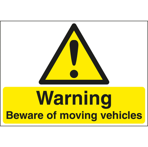 Warning Beware Of Moving Vehicles Stanchion Sign - First Safety Signs