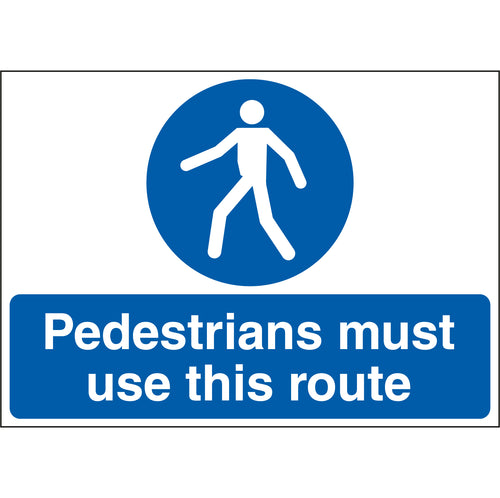 Pedestrians Must Use This Route Stanchion Sign - First Safety Signs