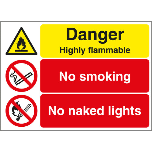 Danger Highly Flammable, No Smoking, No Naked Lights Stanchion Sign - First Safety Signs